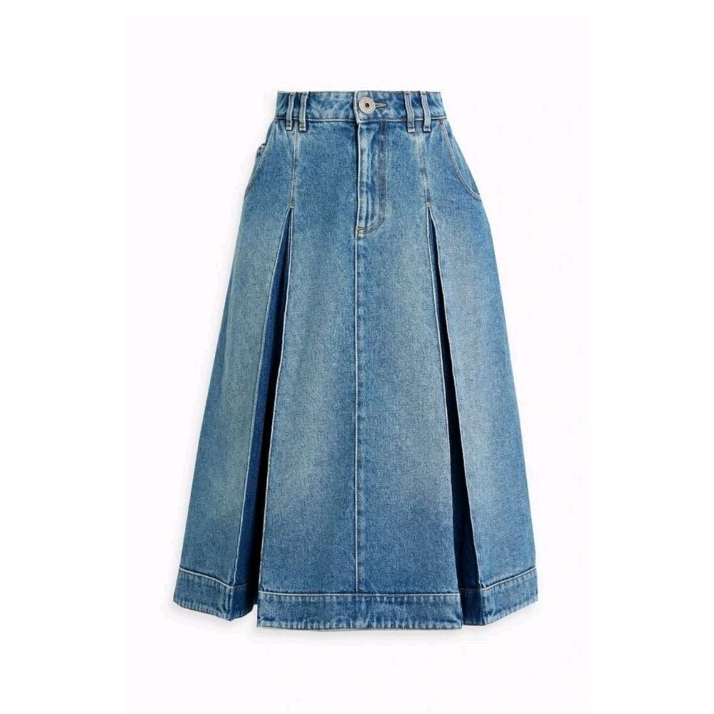New Balmain Midi Pleated Denim Skirt Size 6 38